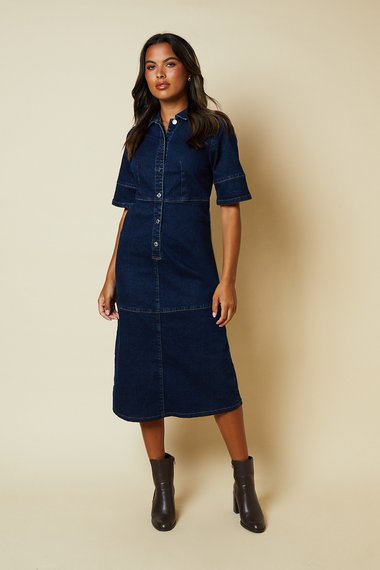 Half Placket Denim Shirt Dress