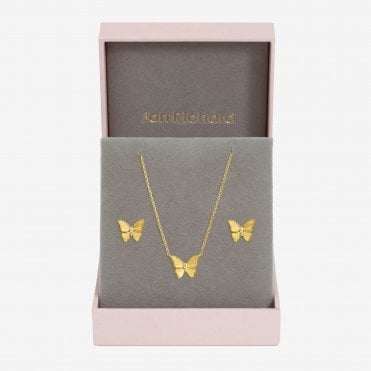 Jon Richard Gold Plated Diamond Cut Butterfly Set - Gift Box