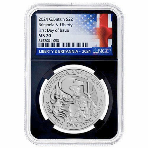 Image of 2024 NGC MS-70 First Day of Issue 1 oz British Silver Britannia and Liberty Coin - Black Core