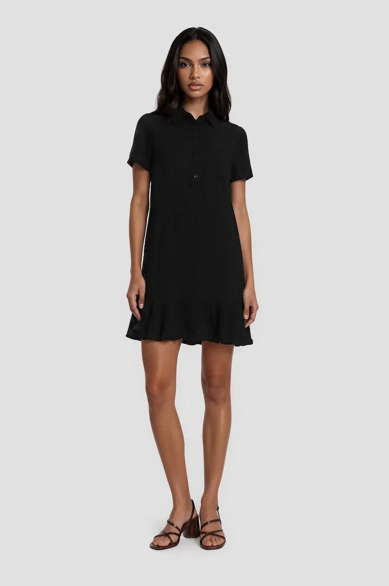 Image of Short Sleeve Tiered Dress - Black