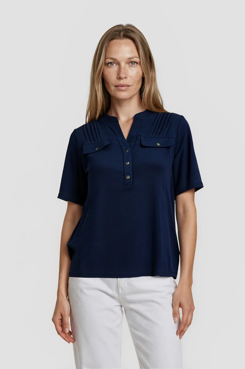 Image of Half Button Up Shirt - Navy