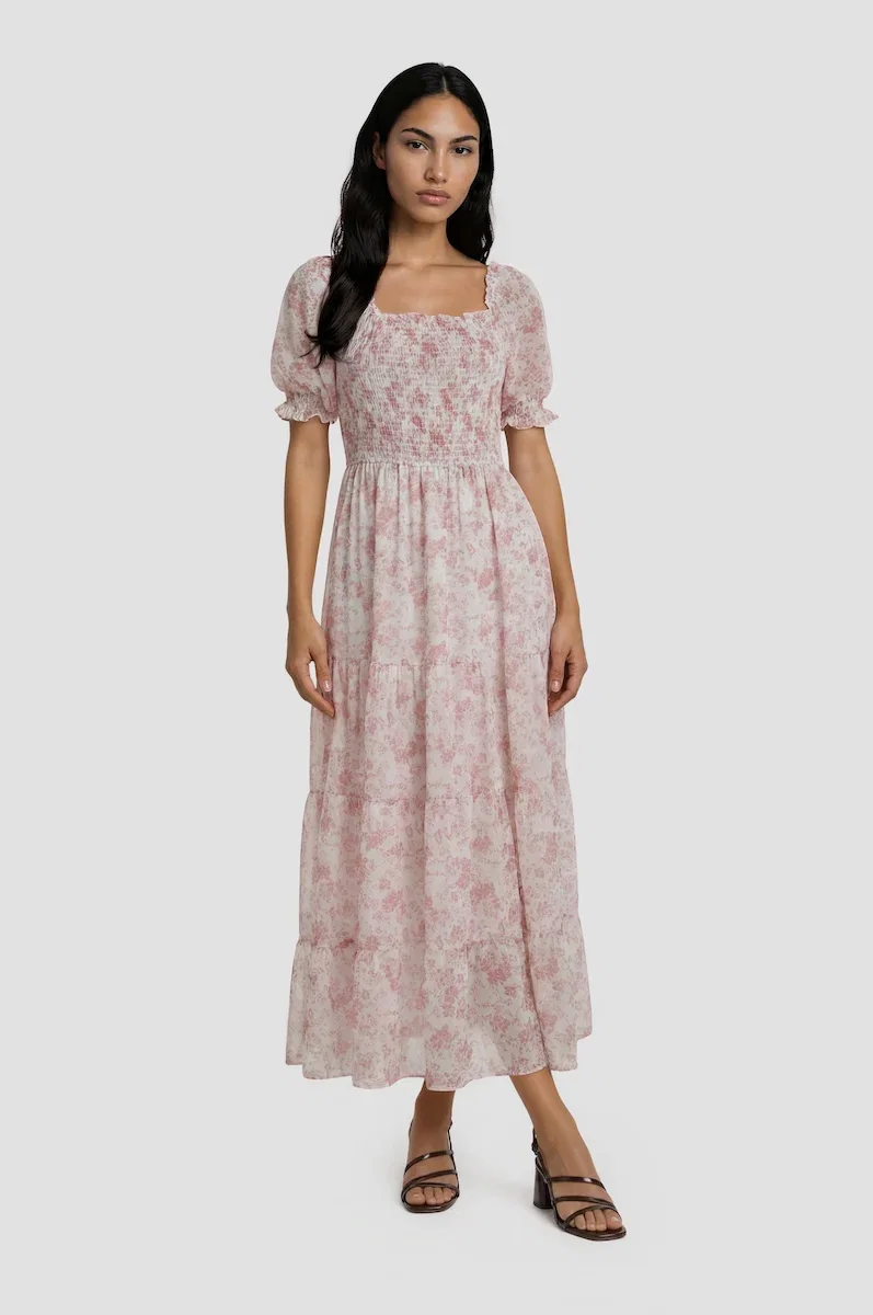 Image of Tiered Chiffon Smock Dress - Blush