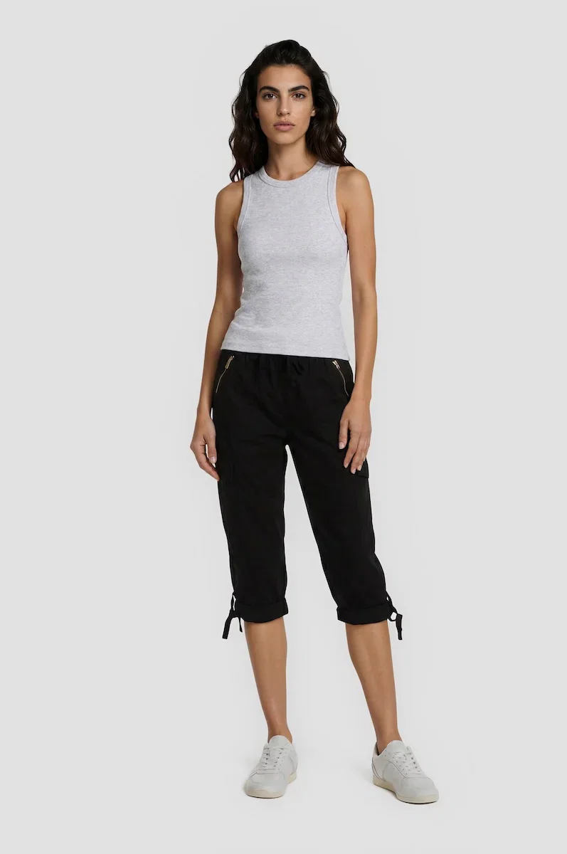 Image of Cotton Zip Capris - Black