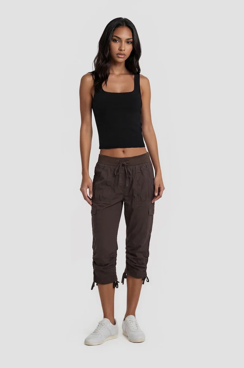 Image of Cotton Stretch Capris - Brown