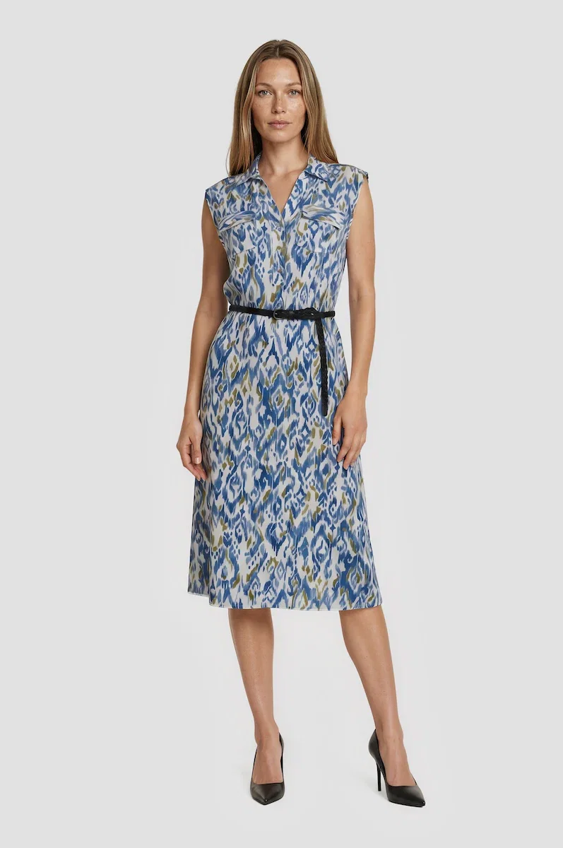 Image of Sleeveless Belted Midi Dress - Blue