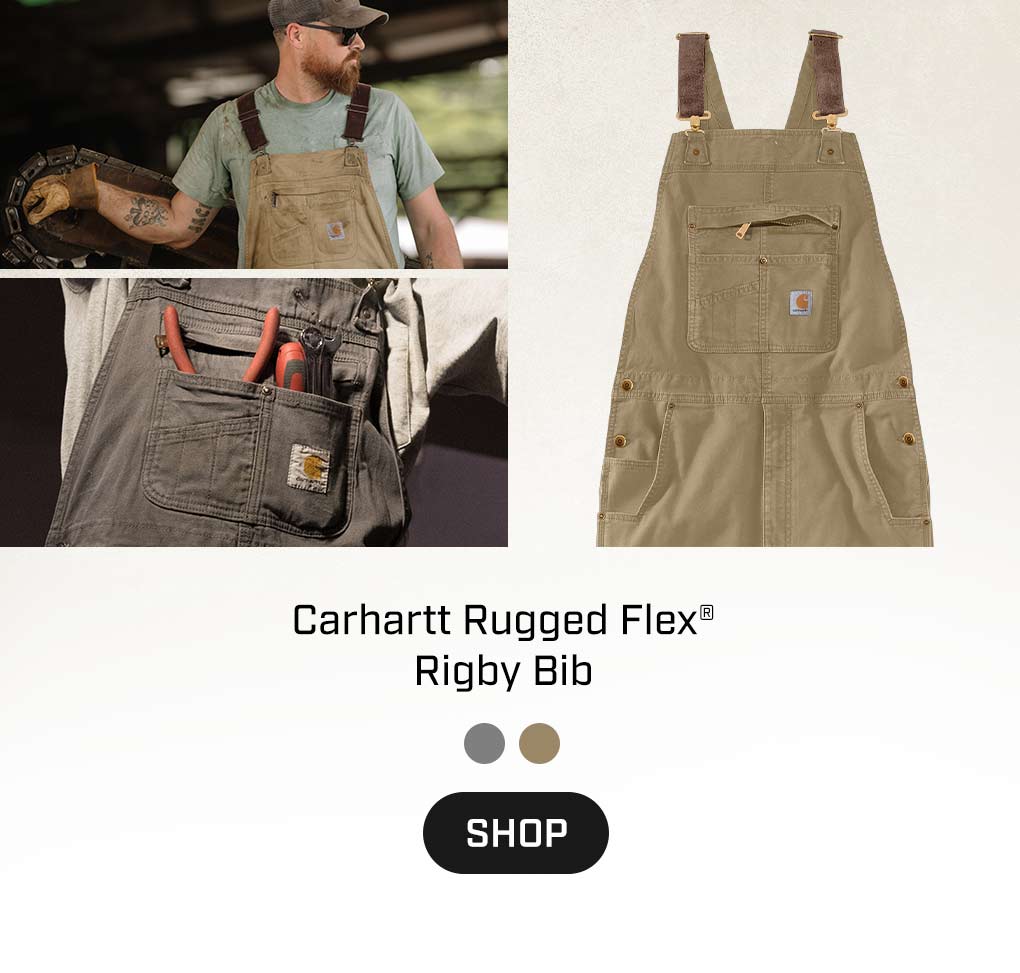 Carhartt 102987 Rugged Flex rigby bibs in action.