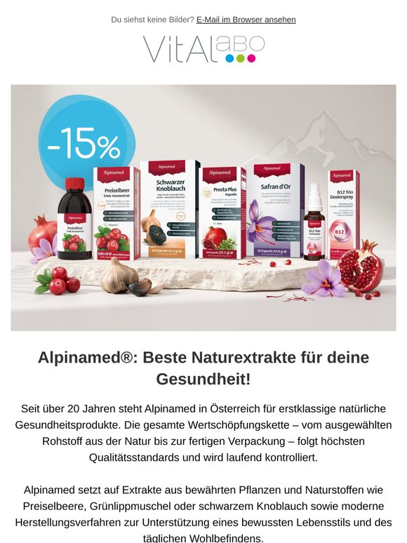 🌿 15 % auf Alpinamed – natürliche Qualität entdecken