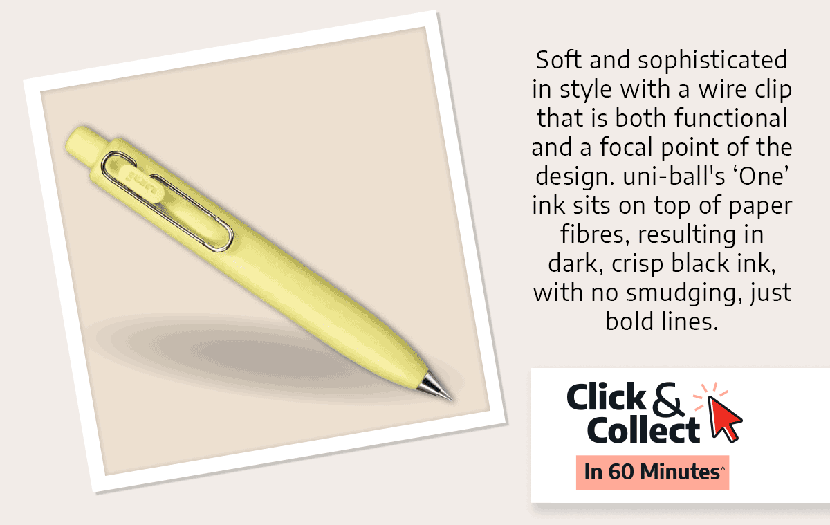 Soft and sophisticated in style, with a wire clip that is both functional and a focal point of the design. uni-ball's 'One' ink sits on top of paper fibres, resulting in dark, crisp black ink, with no smudging, just bold lines.