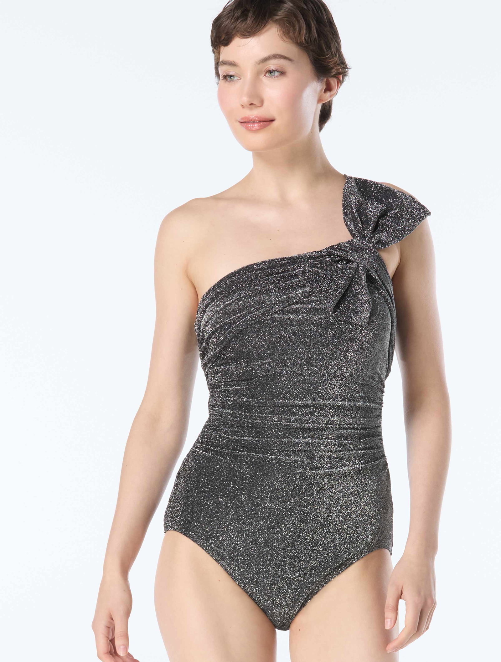 Image of Carmen Marc Valvo Bow Underwire One Piece Swimsuit - Glitter Lux