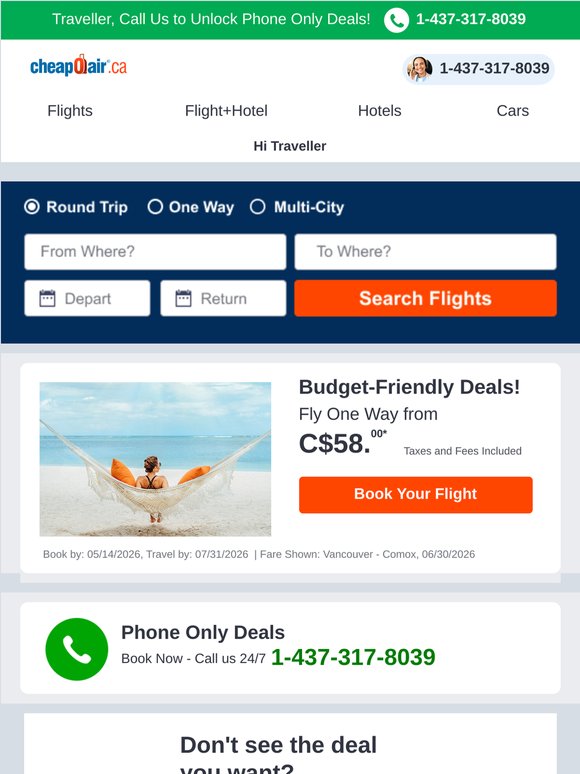 ✈ Budget-Friendly Deals: Fly from C$58.00