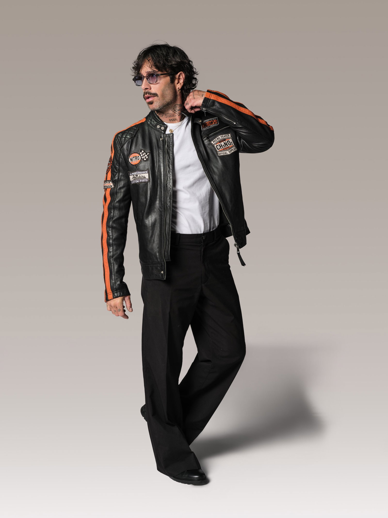 Blouson en cuir RIPPER CALISTA noir / orange
