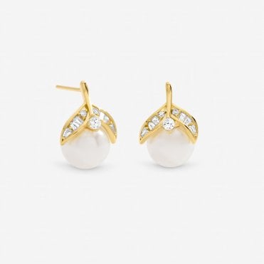 Jon Richard Gold Plated Crystal and Pearl Leaf Stud Earrings