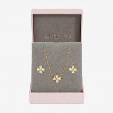 Jon Richard Gold Plated and Crystal Flower Bridal Set - Gift Box