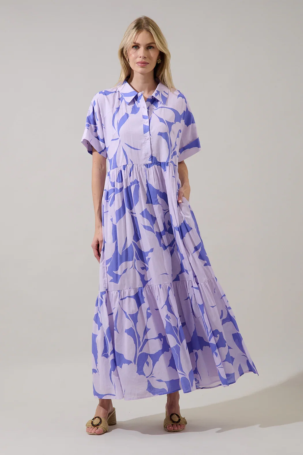Image of Astera Collared Button Up Maxi Dress Nataly Floral
