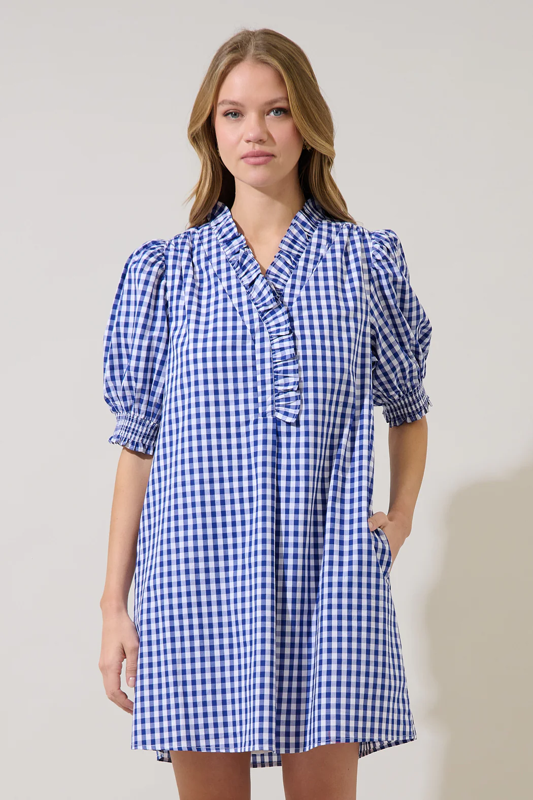 Image of Brisla Gingham Ruffle Mini Dress