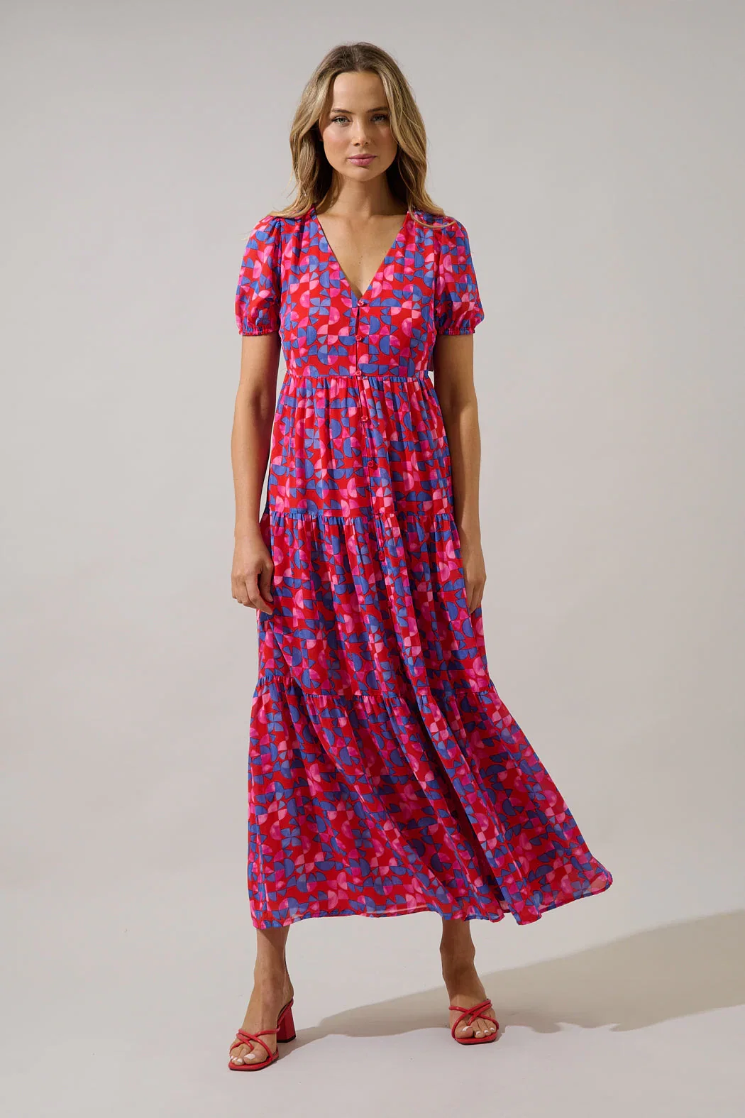 Image of Monaco Long Tiered Maxi Dress Averly Geo