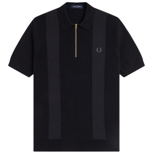 Fred Perry Panel Detail Knitted Shirt - Black