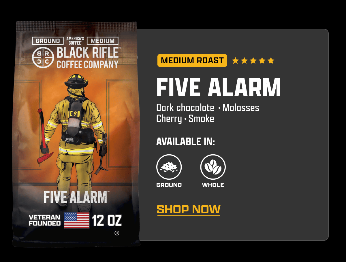 (Medium Roast) Five Alarm: Dark chocolate, Molasses Cherry, Smoke | Available In: Ground, Whole | [ SHOP NOW ]