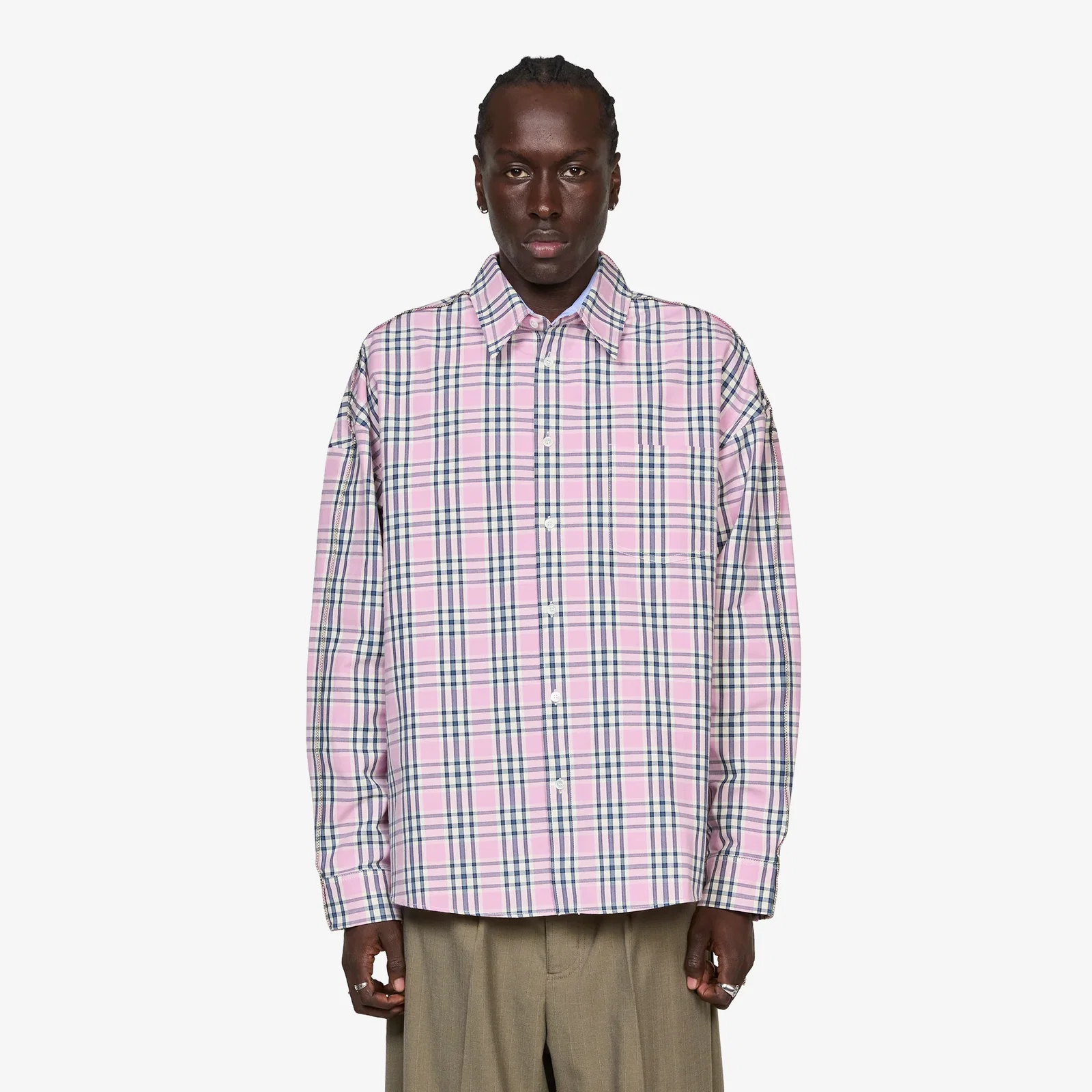 Image of Check Compact Cotton Shirt Quartz
