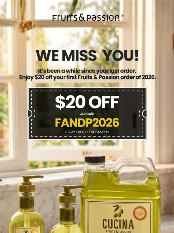 Hey there, we miss you 💛 Here’s $20 off
