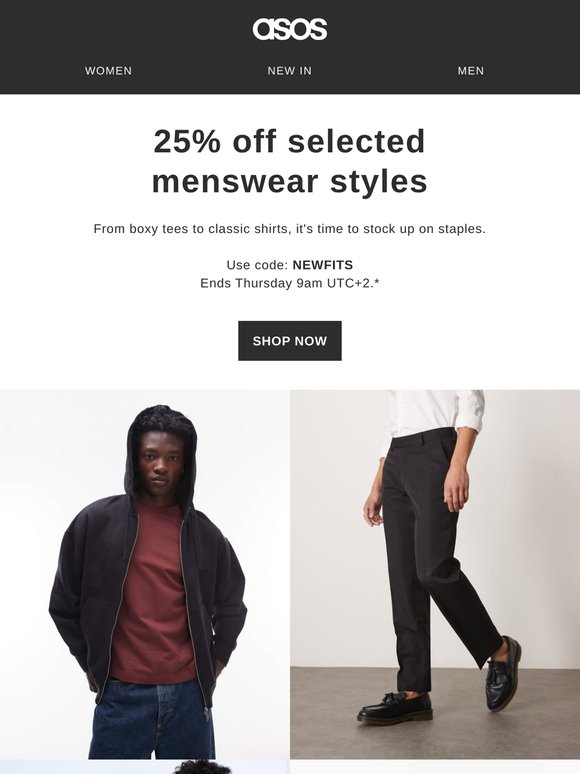 25% off selected menswear styles
