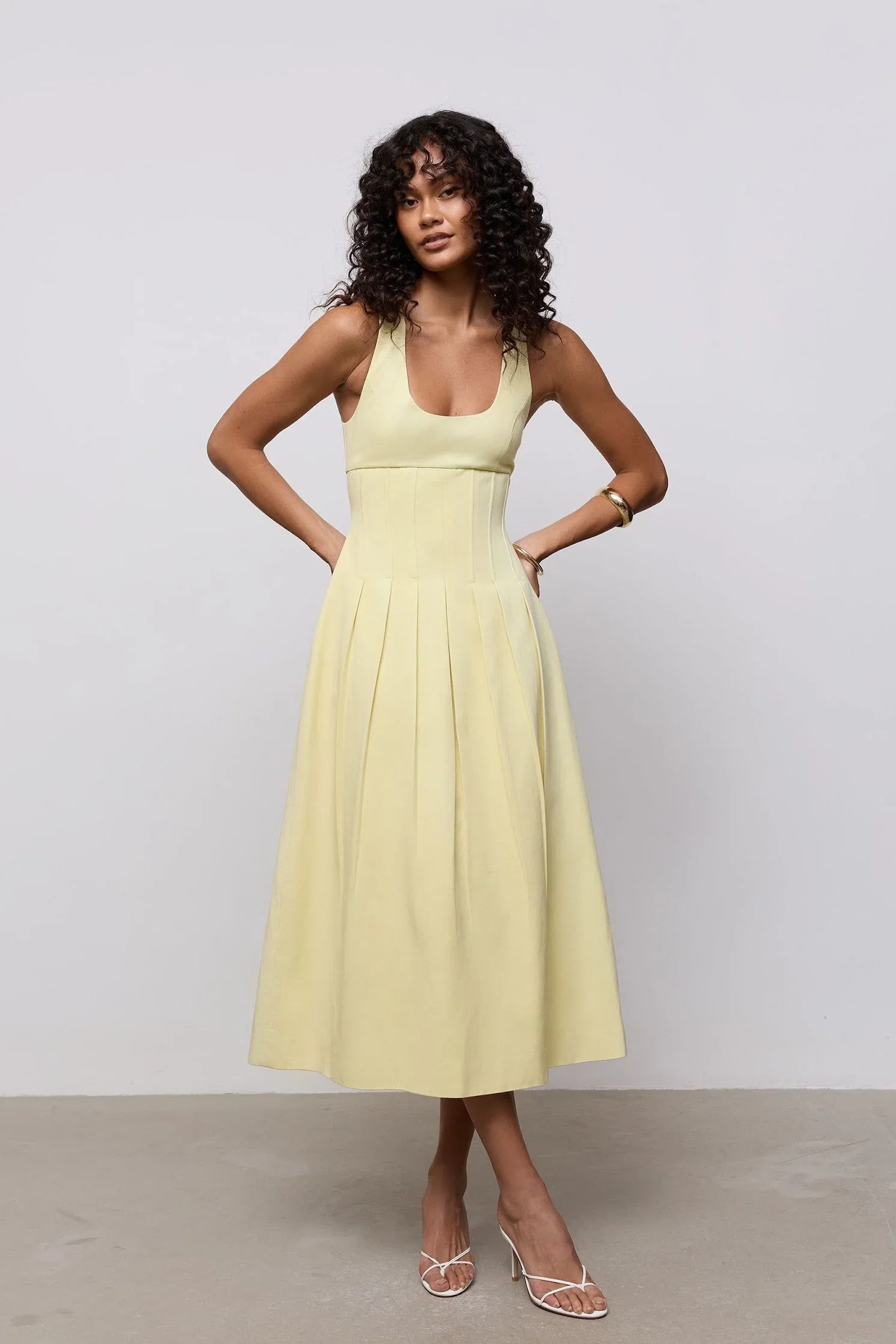 Image of Cotton Mix Cinched Midi Dress