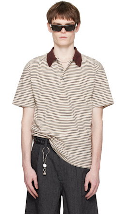Beige Multi-Pin Stripe Polo - COOR