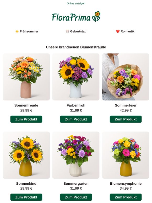 Unsere Neuheiten: Versende gute Laune mit strahlend sommerlichen Sträußen 🌻