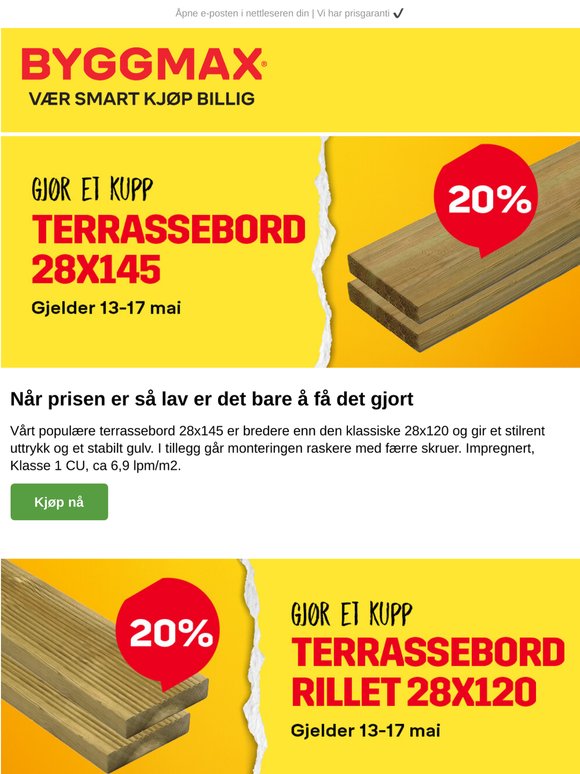 20% rabatt på utvalgte terrassebord 📣
