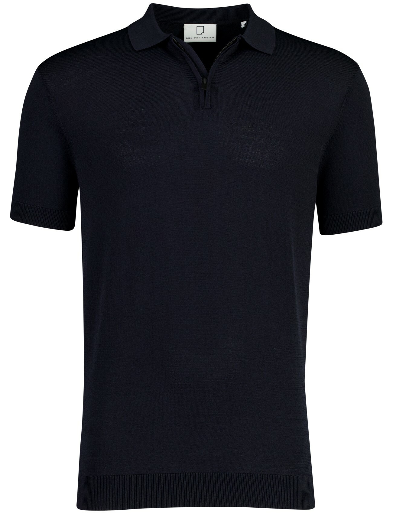 Navy polo Born with Appetite Dan katoen rits gebreid