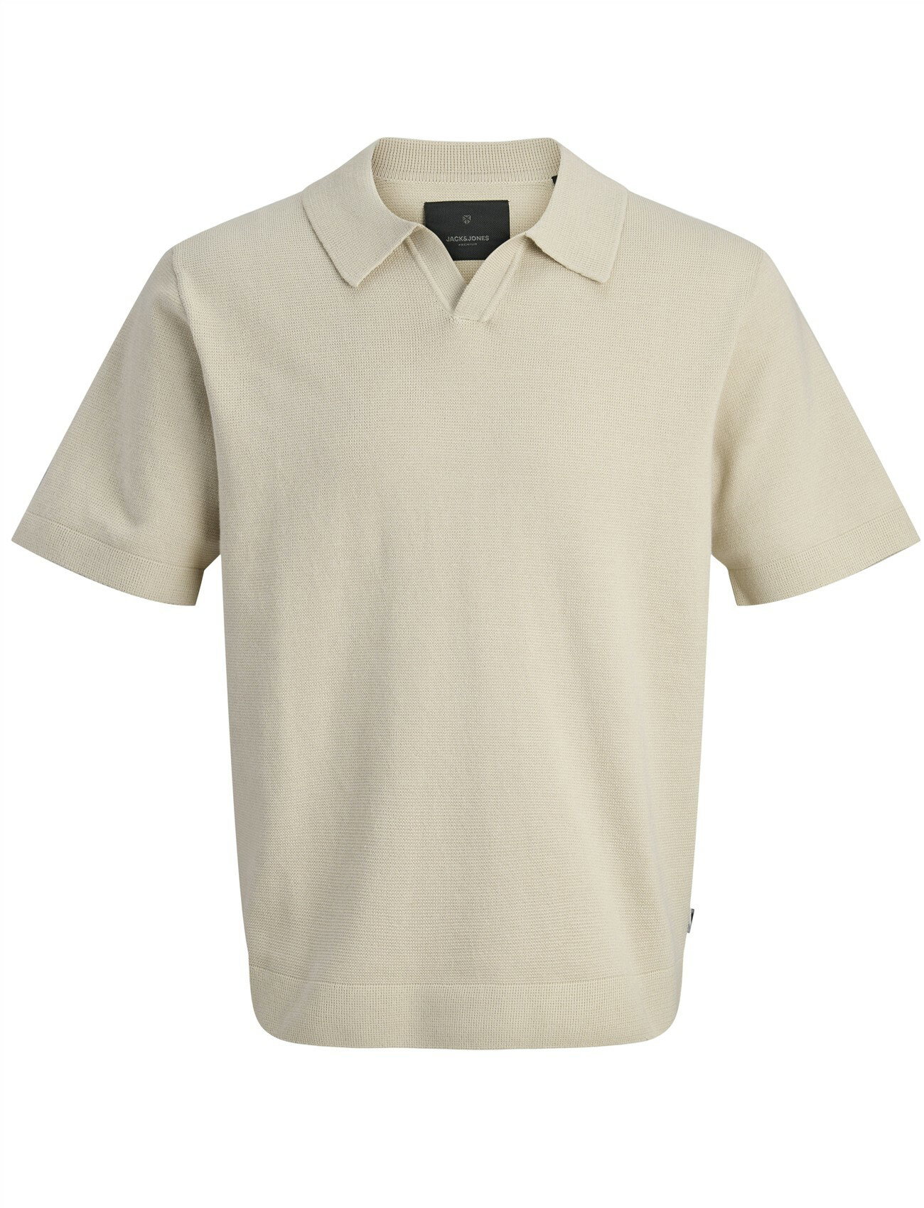 Beige polo Jack & Jones gebreid big & tall v-hals katoen