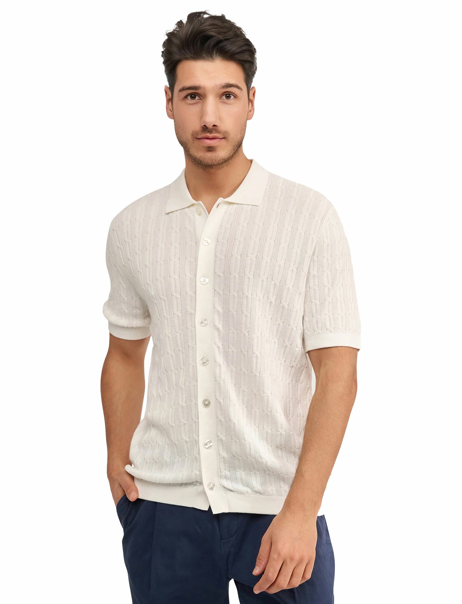 Doorknoop poloshirt Blue Industry korte mouw structuurje