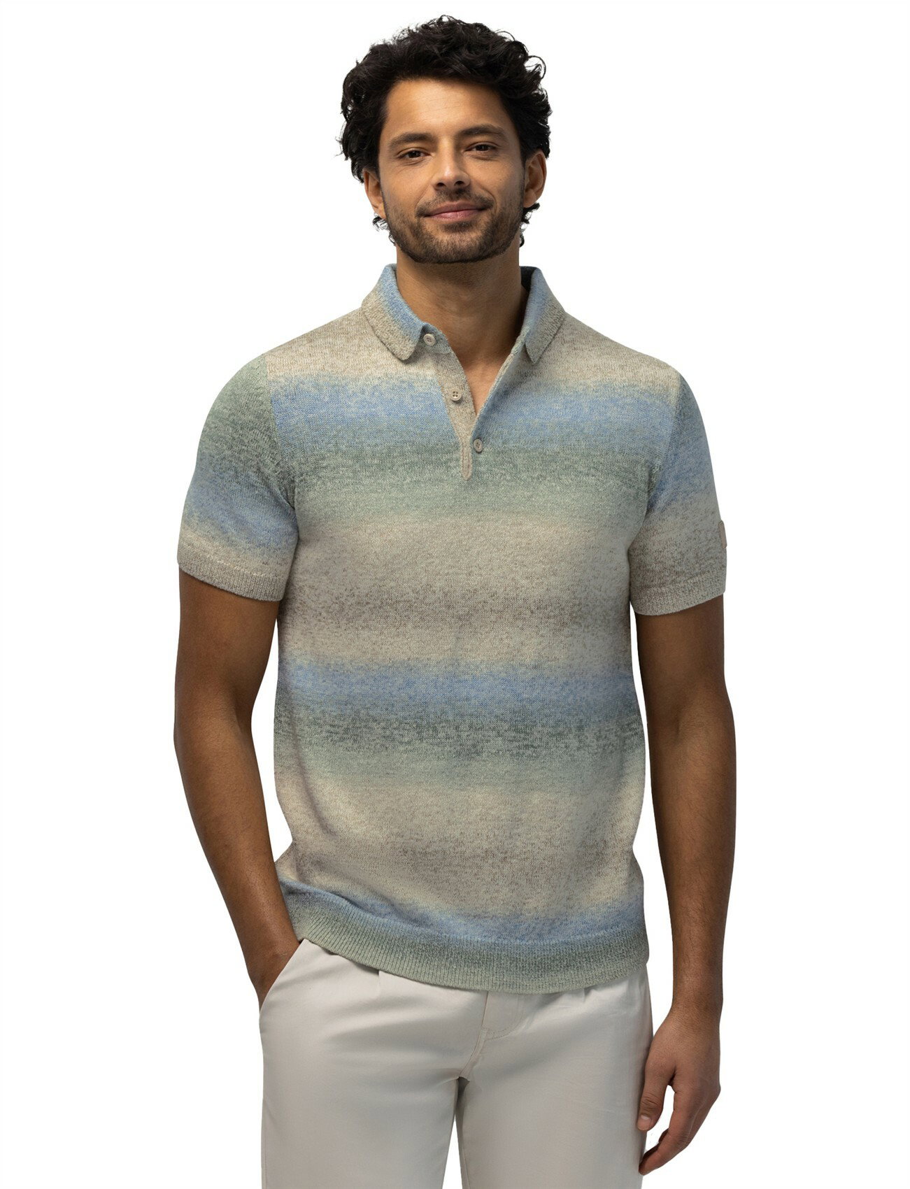 Poloshirt State of Art gebreid groen blauw