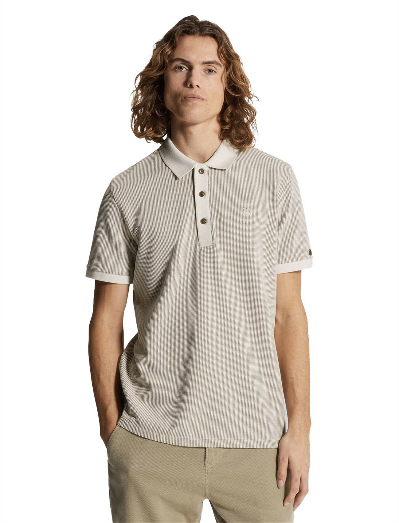 Korte mouw polo Cast Iron beige geruit