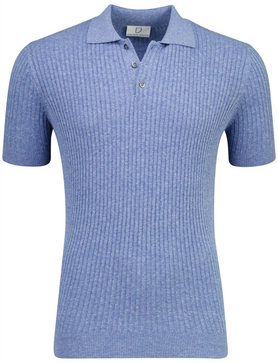 Poloshirt Born with Appetite blauw korte mouw gebreid met boord