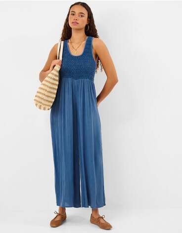 Sleeveless Crochet Jumpsuit Blue