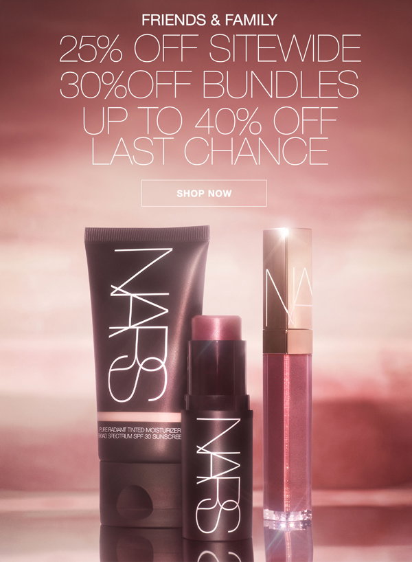 Shop NARS Friends & Family sale for 25% off sitewide, plus up to 40% off Last Chance & Bundles.