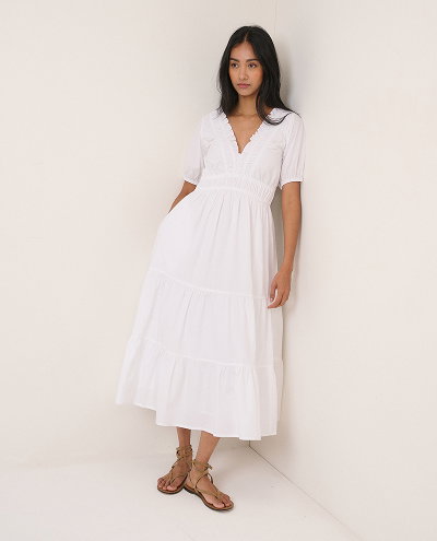 White Tiered Madison Midi Dress