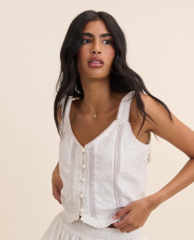 White Broderie Anglaise Lace Trim Top