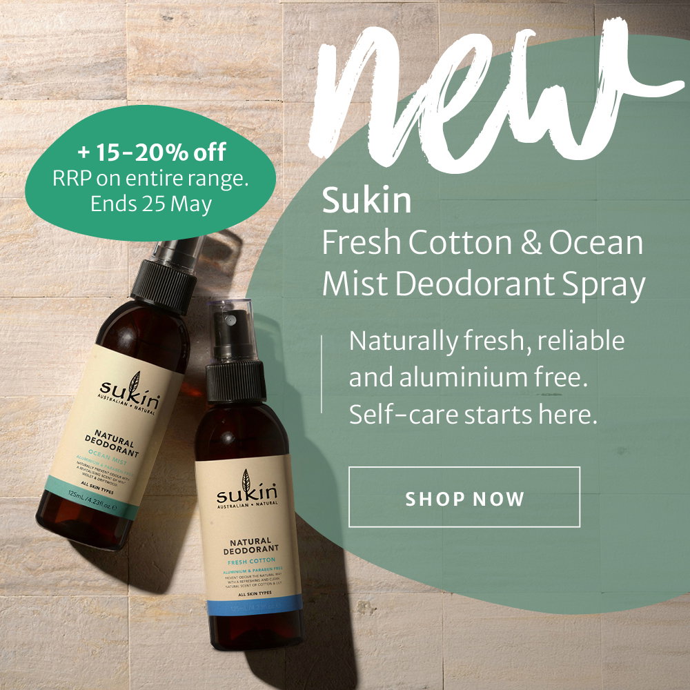 New Sukin Fresh Cotton & Ocean Mist Deodorant Spray