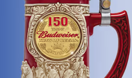 Budweiser(R) 150th anniversary porcelain stein is available in a limited edition of 1,876, don't wait