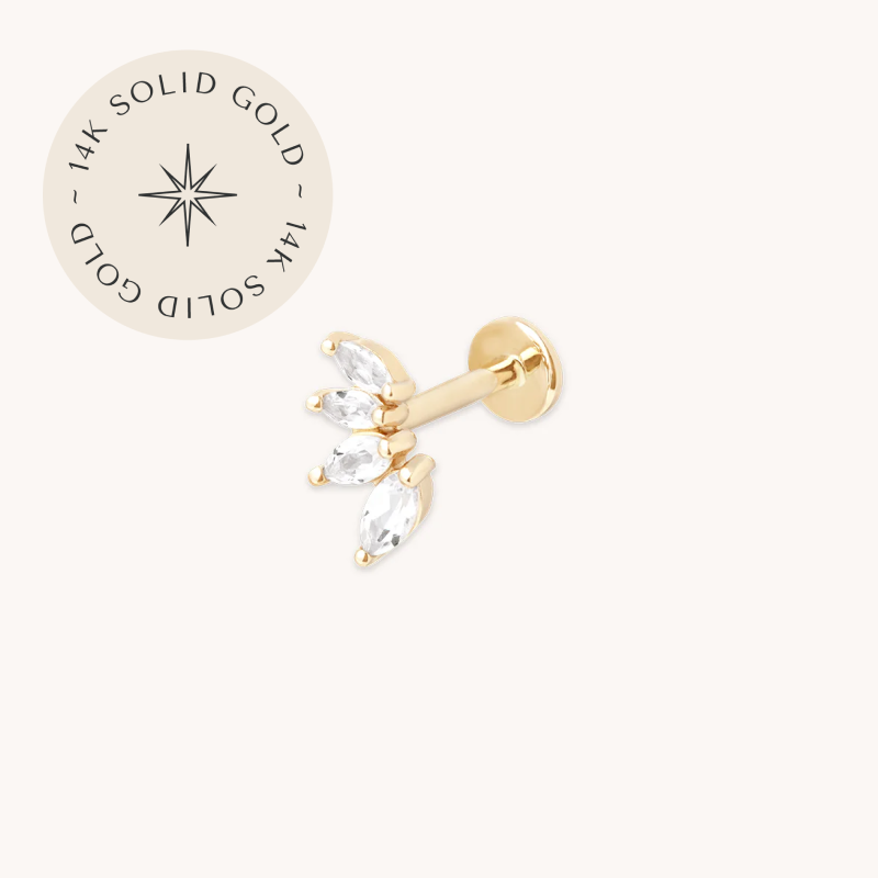 Diamond Marquise Fan Piercing Stud in Solid Gold