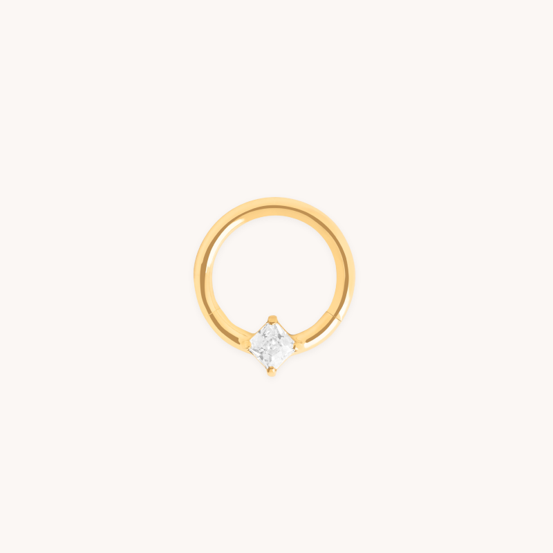 Square Crystal Titanium Daith Hoop in Gold