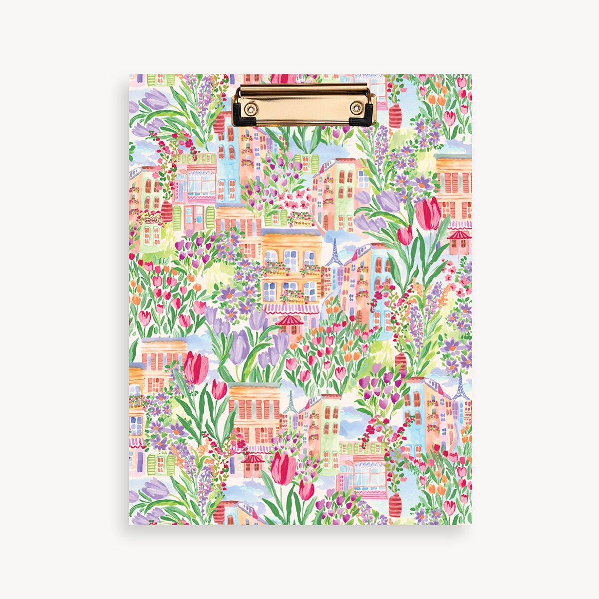 repeated pretty Parisian pattern clipfolio, gold clip