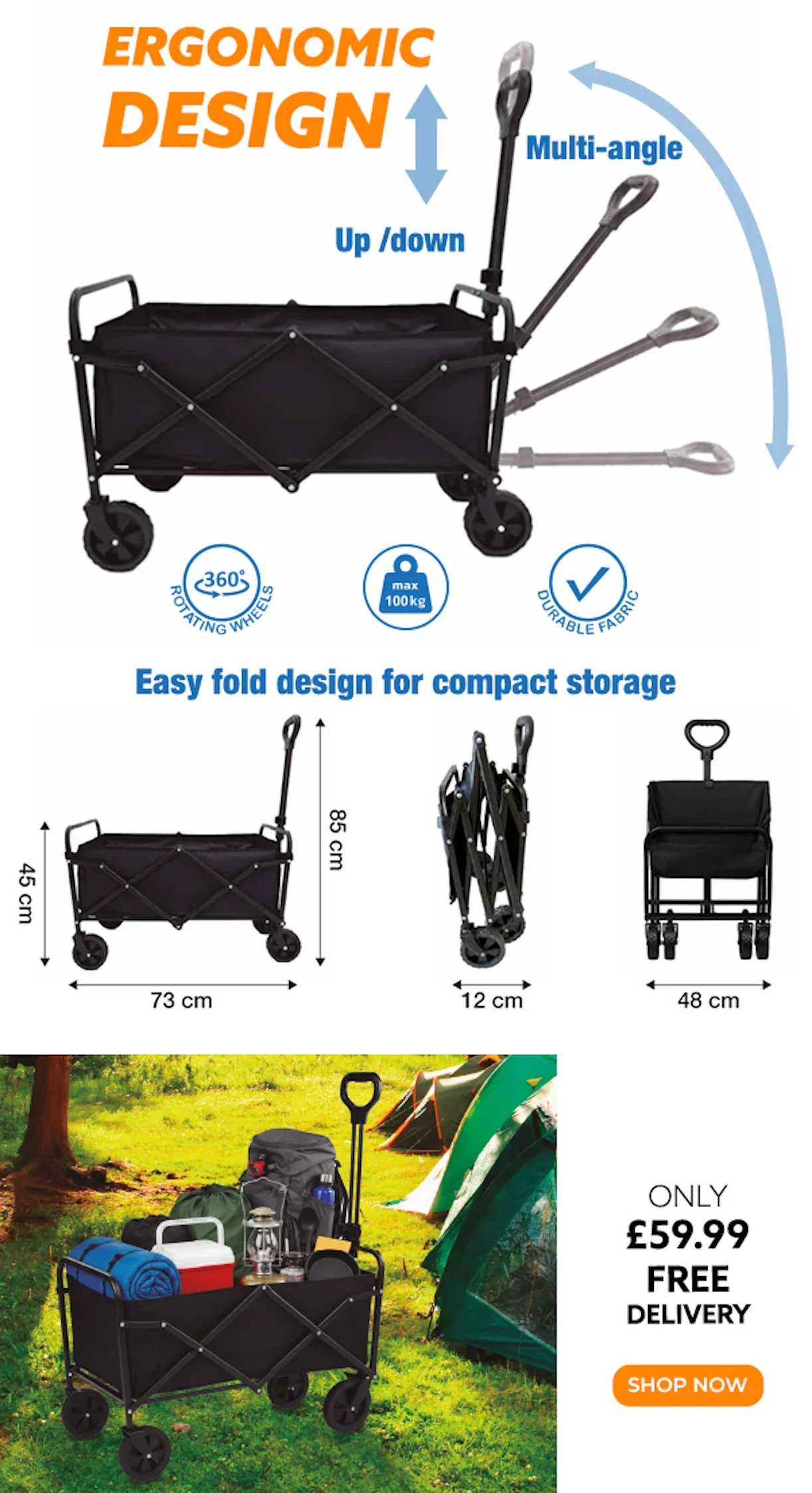 Ergonomic handle & durable wheels