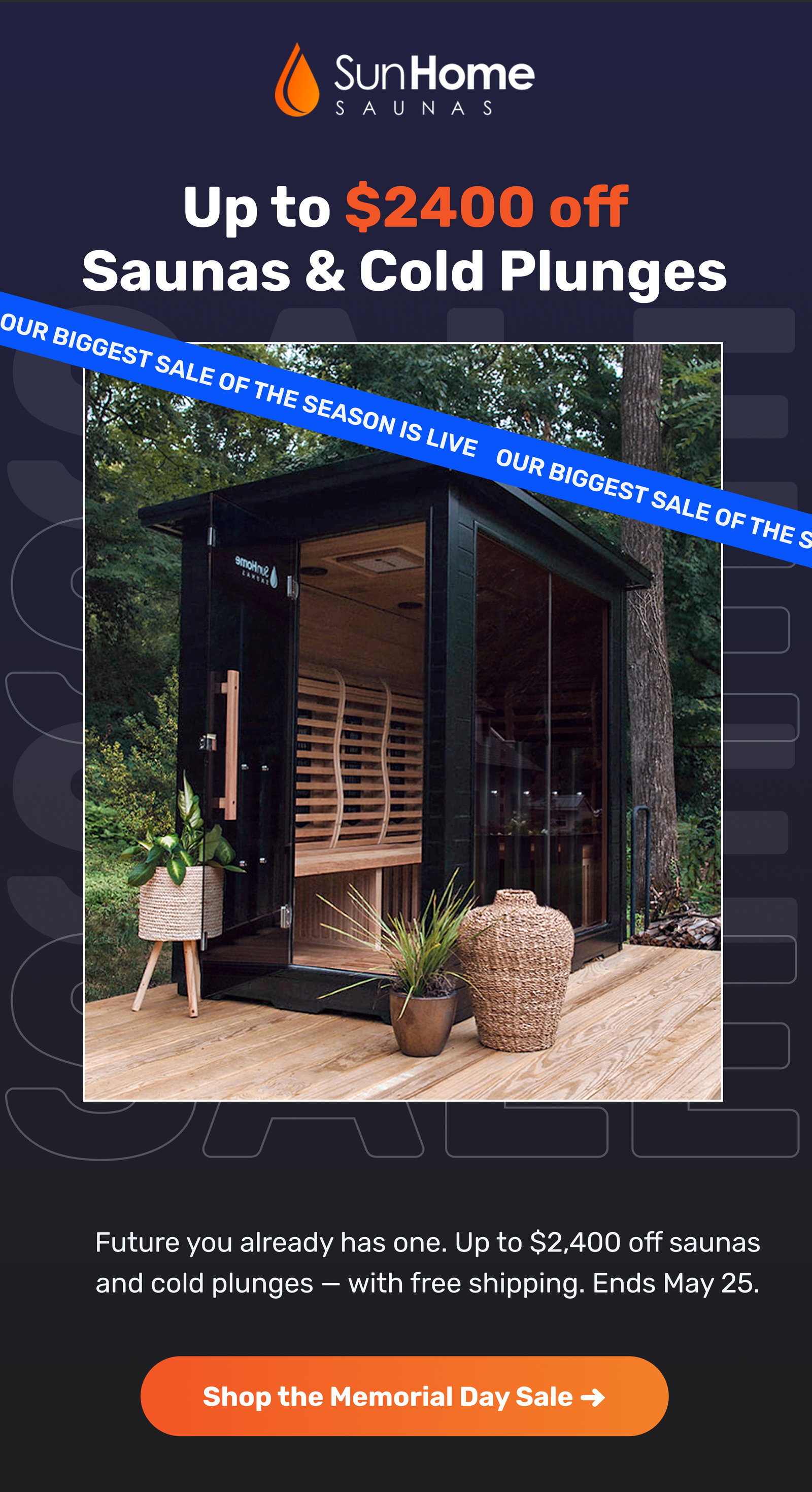 Up to $2400 off Saunas & Cold Plunges - Six months from now, you'll either have one or wish you did. Up to $2,400 off saunas and cold plunges — with free shipping on the Eclipse, Cold Plunge Pro, and Luminar Outdoor. Ends May 25. | Shop the Memorial Day Sale ->