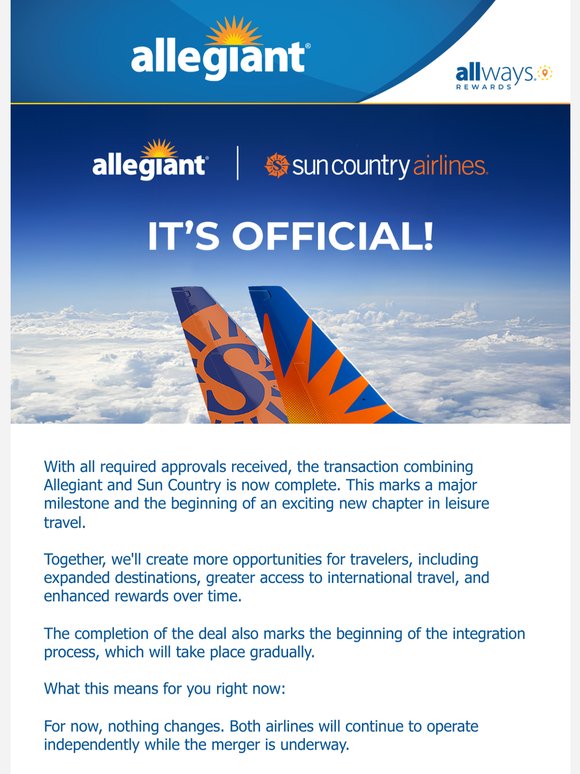 Allegiant + Sun Country: A New Chapter in Leisure Travel