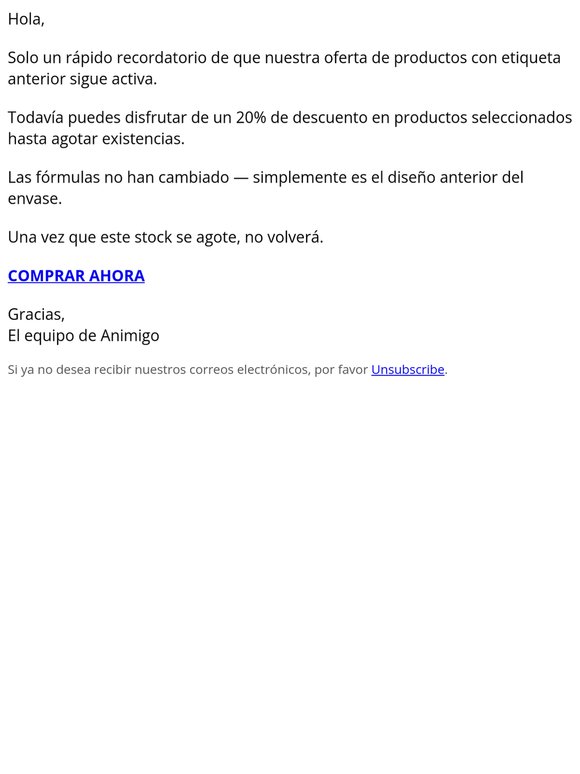 Recordatorio: 20% de descuento en productos con etiqueta anterior