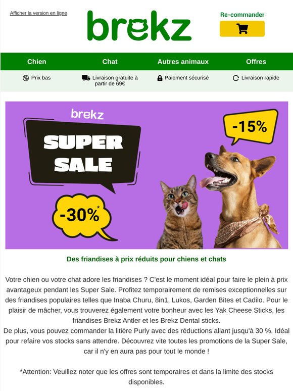 Friandises et litière pour chat avec des réductions Super Sale