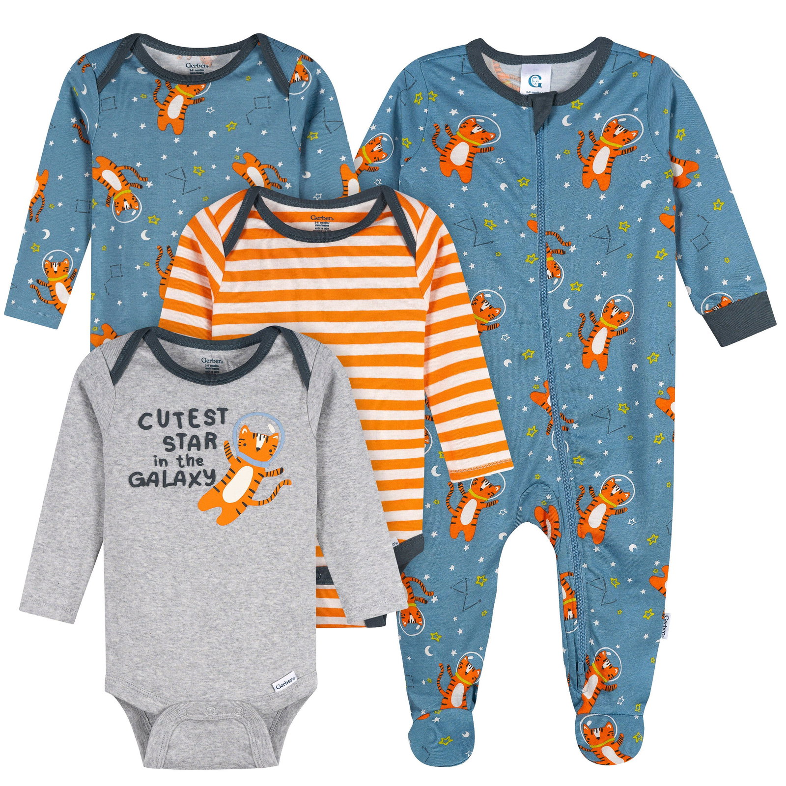 4-Pack Baby Boys Space Animals Long Sleeve Onesies® Bodysuits and Sleep 'N Play